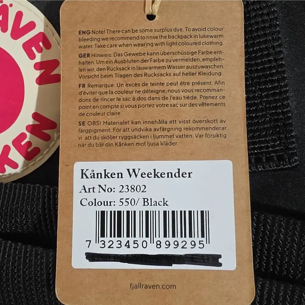 Fjällräven Kånken Weekender Backpack Black NWT Tarpeyo Ebroidered
